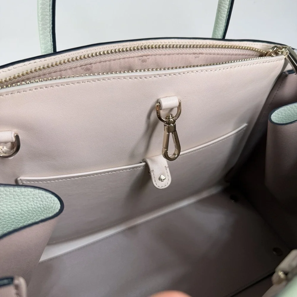 Kate Spade knott Leather Medium Satchel Crossbody Tote Mint Pistachio Pebbled